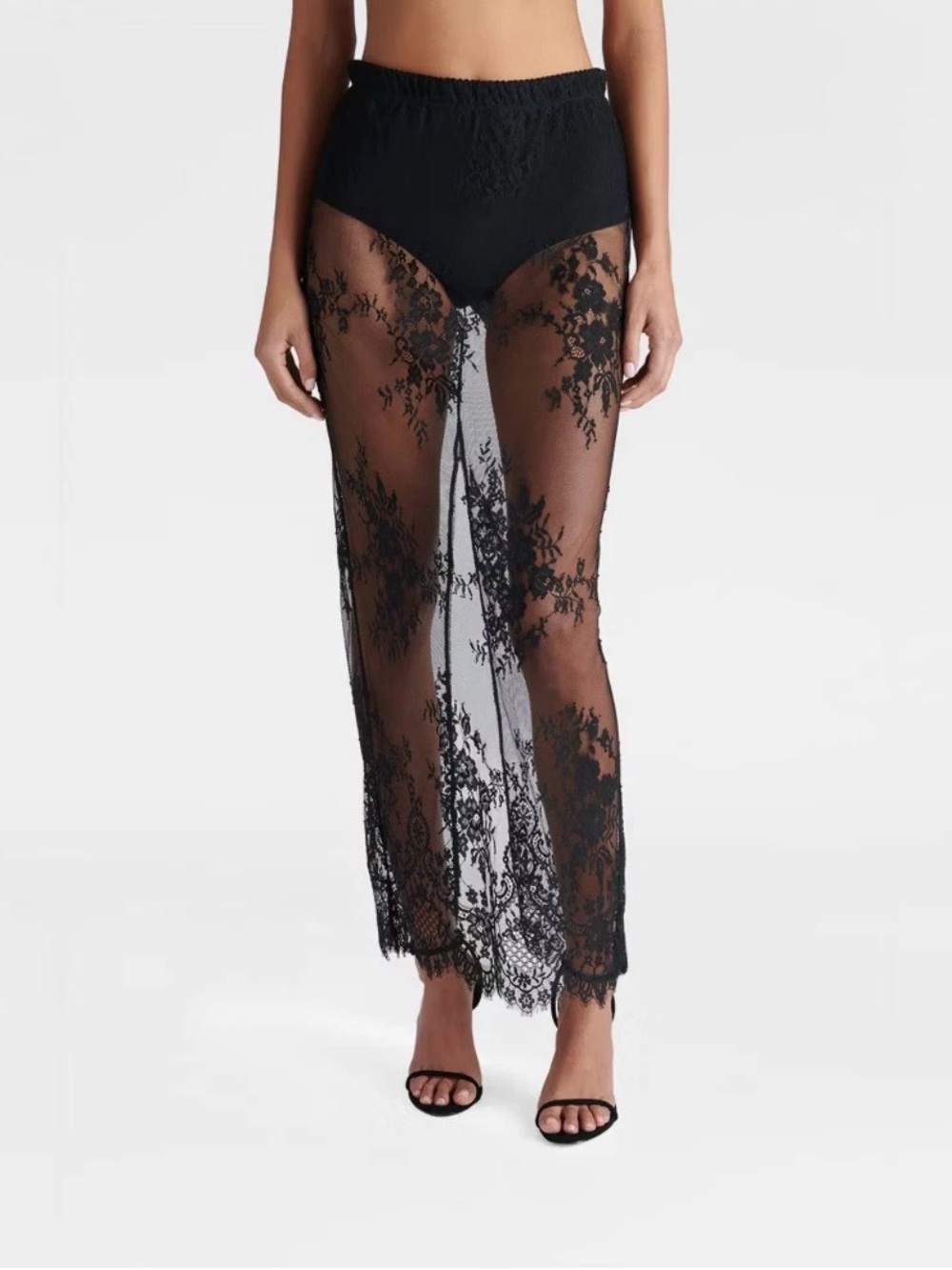 KBB by Kahlana Sheer Black Lace Maxi Skirt S